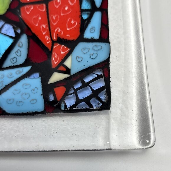 Signed Studio Fused Art Glass Mosaic Stained Glass Style Plate - Picture 5 of 10